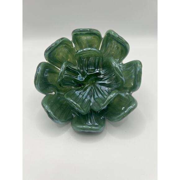Vintage Green Art Glass Floral Sculpture Decorative Display Piece - Picture 11 of 13